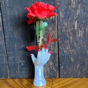 Vtg porcelain Hand Vase with Rose
